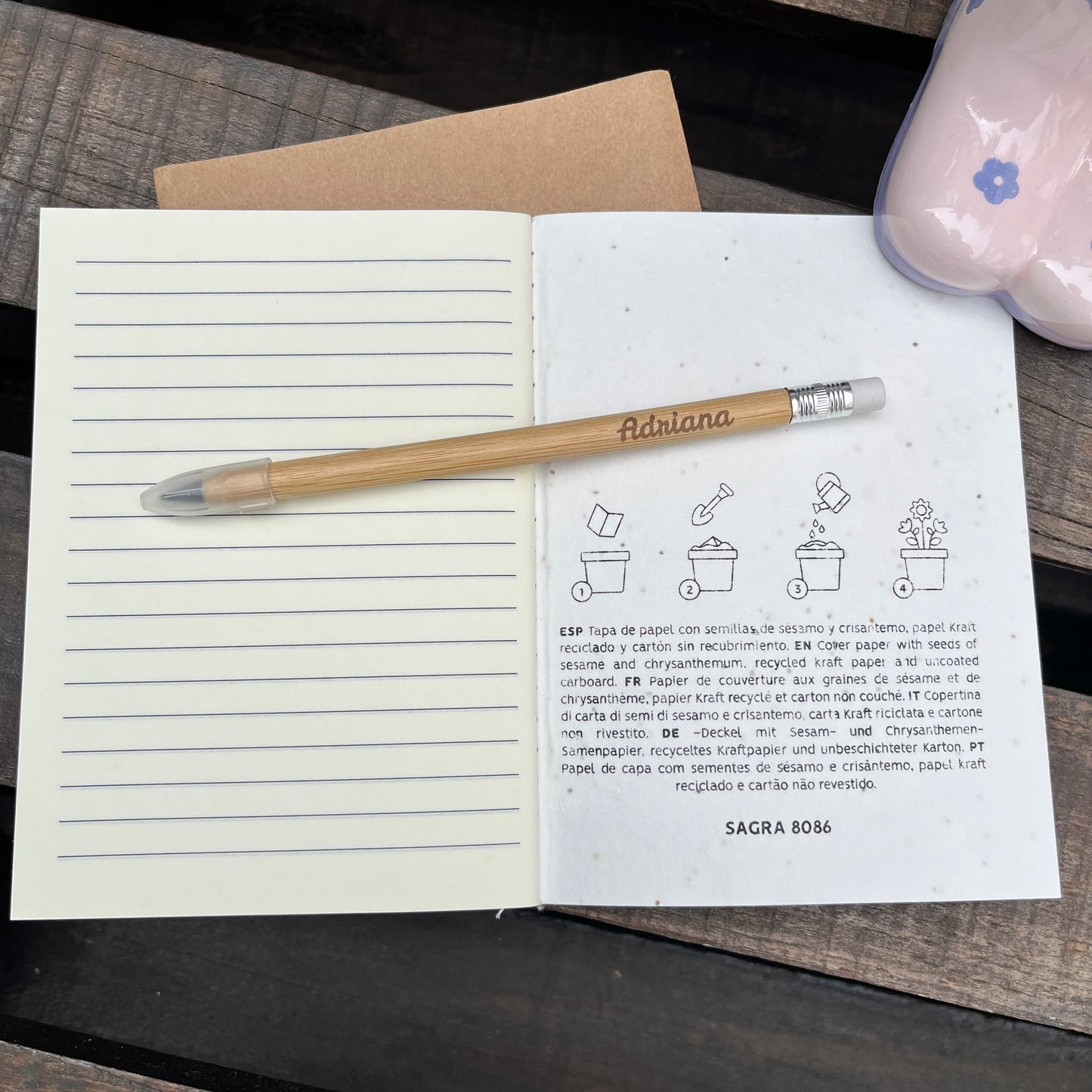 Libreta Ecológica Semillas Degradable y Lápiz Infinito de Bambú