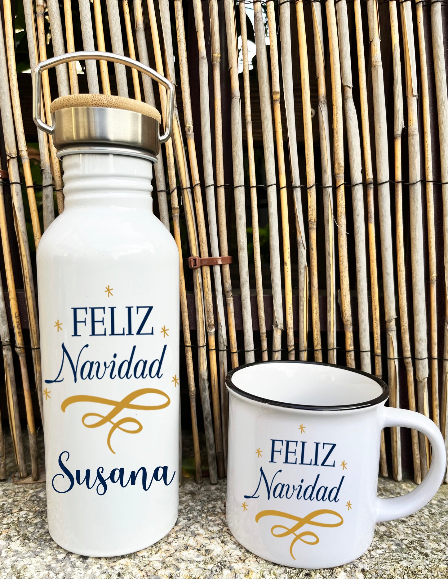 Botella y taza vintage feliz navidad tinoprint