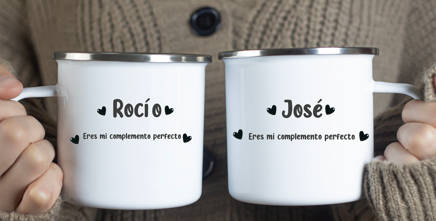 Pareja de Tazas Metálicas Eres Mi Complemento Perfecto