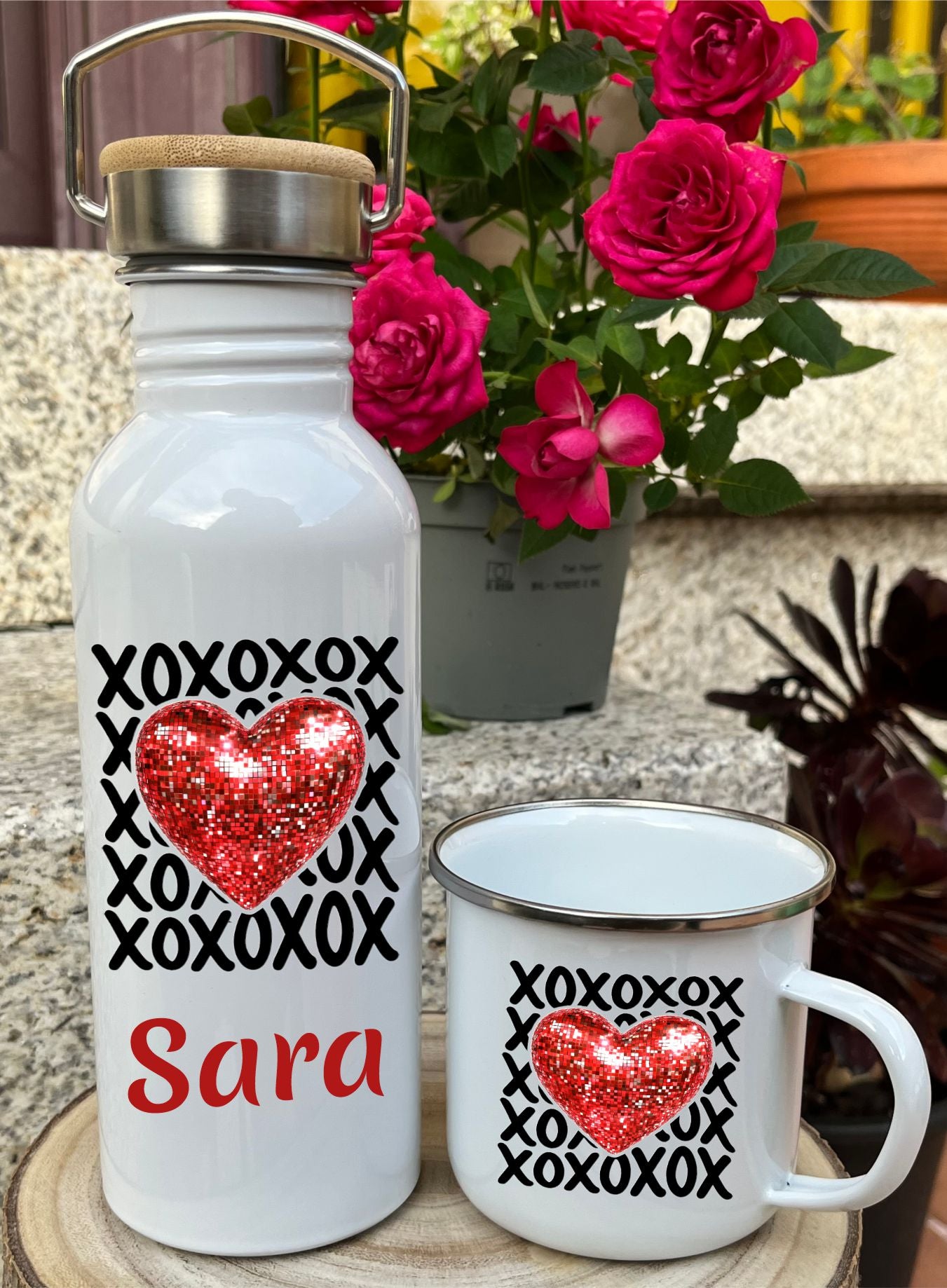 Kit Estilo Retro Vintage Botella Bidón Inox y Taza Personalizadas.