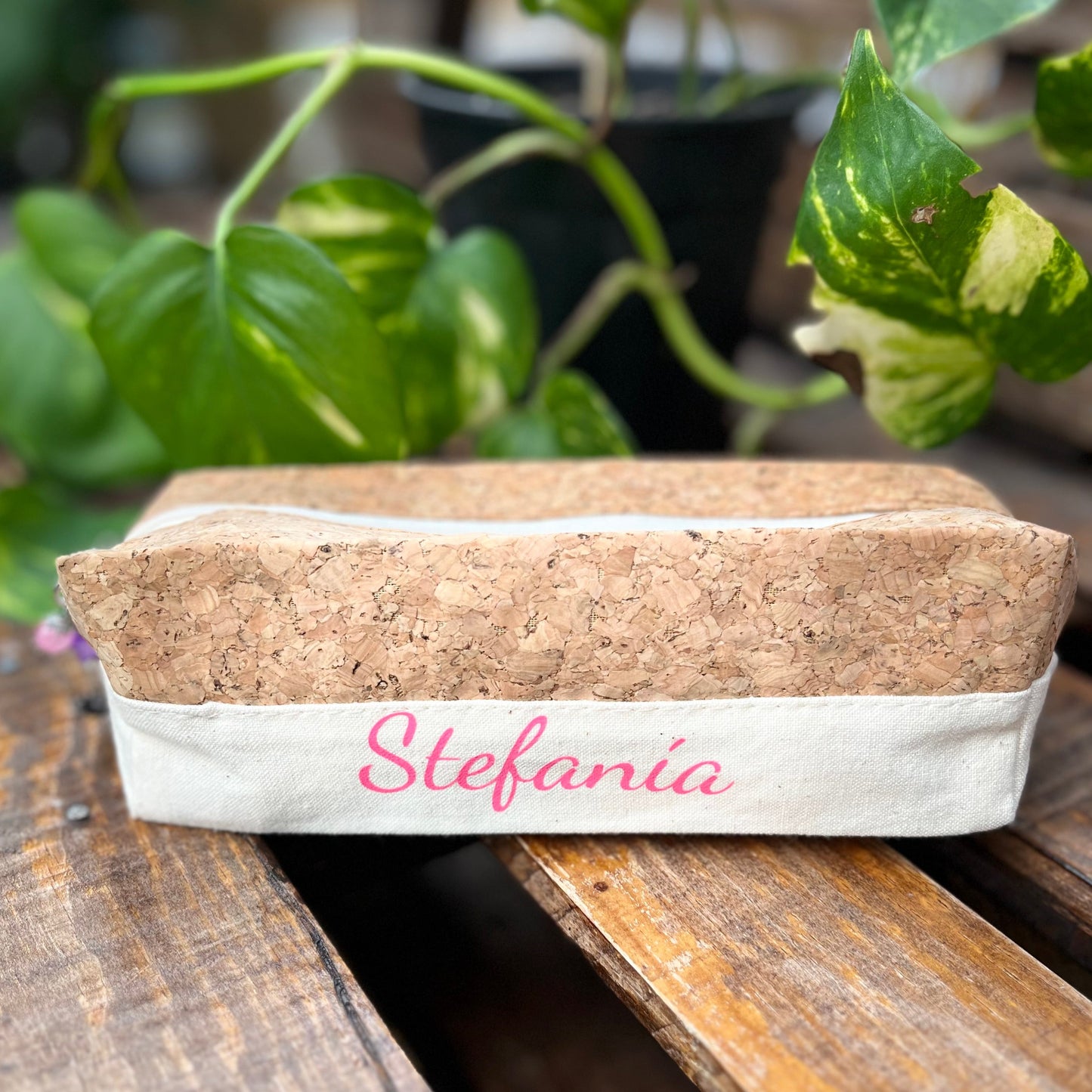 estuche de corcho natural y algodón crudo con cremallera personalizado