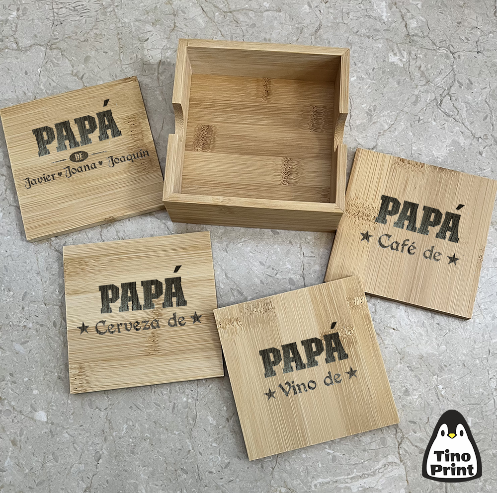 Sous-verres en bambou avec boîte personnalisée pour la fête des pères.