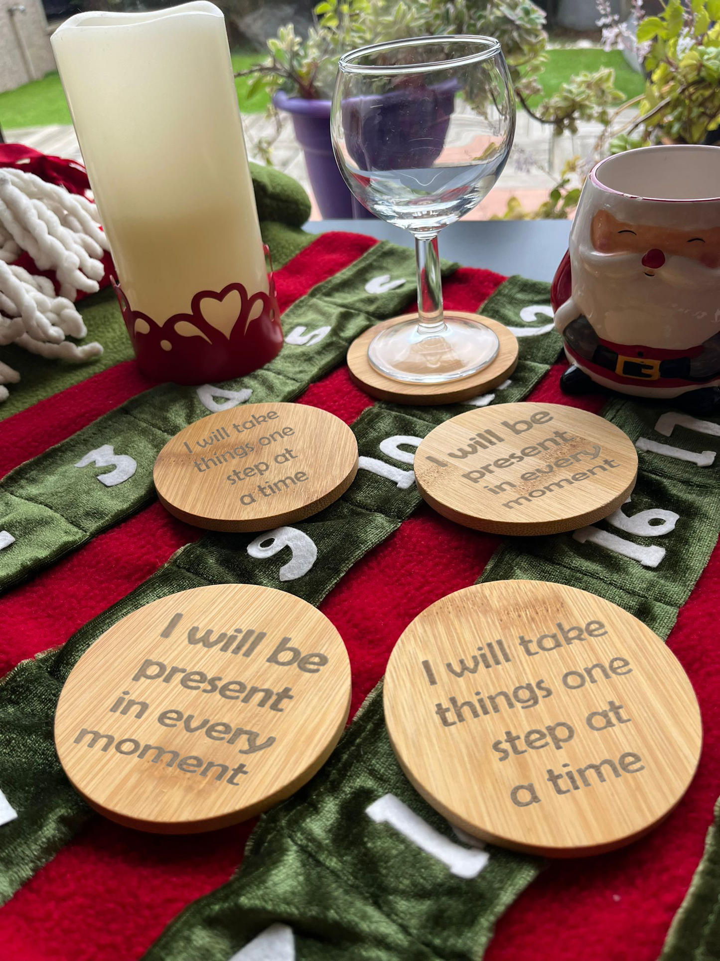 posavasos redondos de bambú personalizados con grabado láser