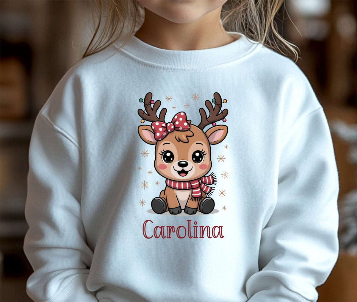 Sudadera de niña blanca con diseño de reno de navidad