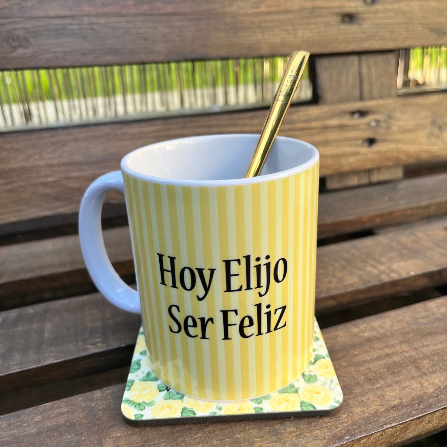 Kit de Regalo Taza, Posavasos y Cuchara para Postre.