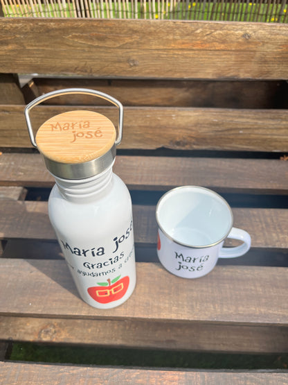 Kit Estilo Retro Vintage Botella Bidón Inox y Taza Personalizadas.