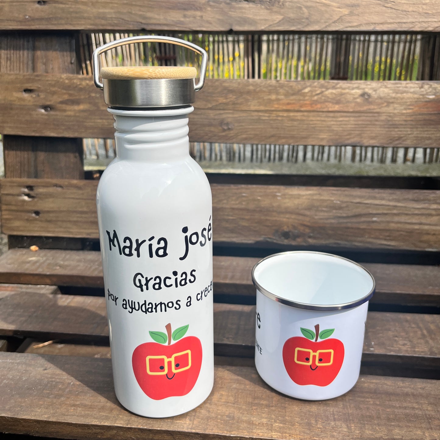 Kit Estilo Retro Vintage Botella Bidón Inox y Taza Personalizadas.