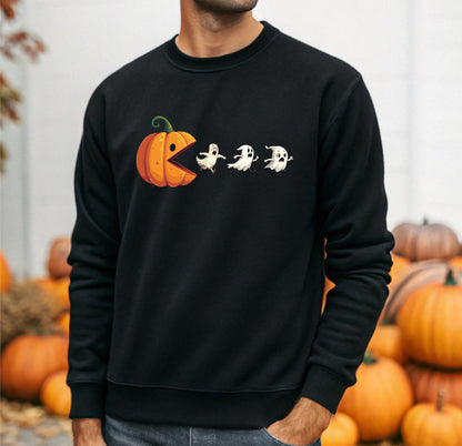 sudadera personalizada halloween con calabaza comiendo fantasmitas