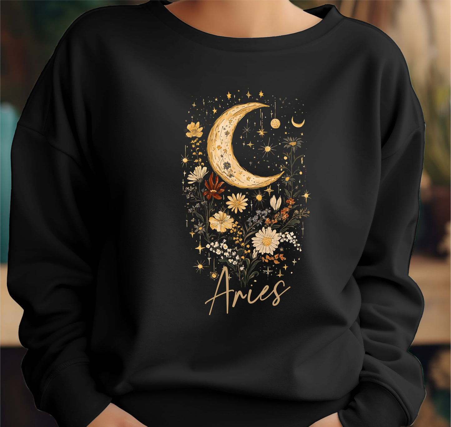 Sudadera con el signo aries en negro tinoprint