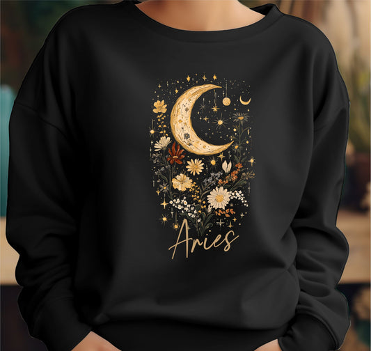 Sudadera con el signo aries en negro tinoprint