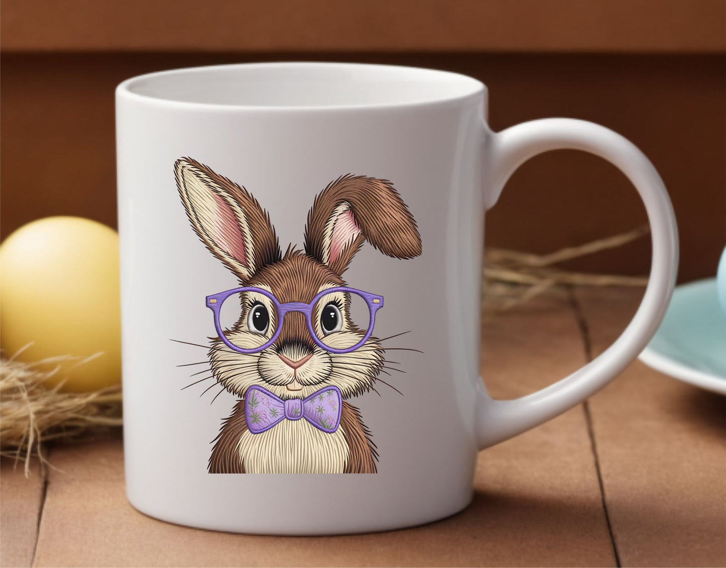 taza con diseño de conejo de pascua
