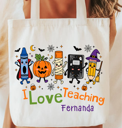Tote bag de algodón natural con diseño de halloween