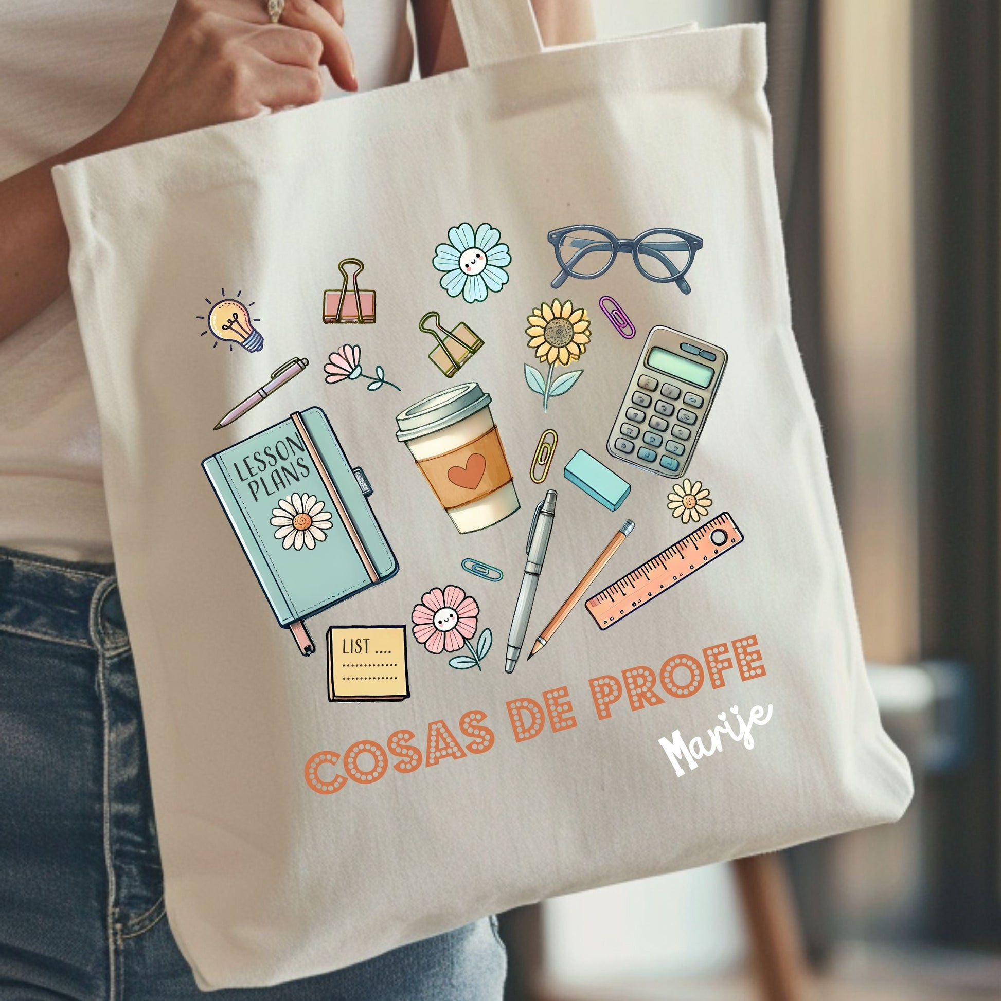 bolsa de algodón personalizada para maestra