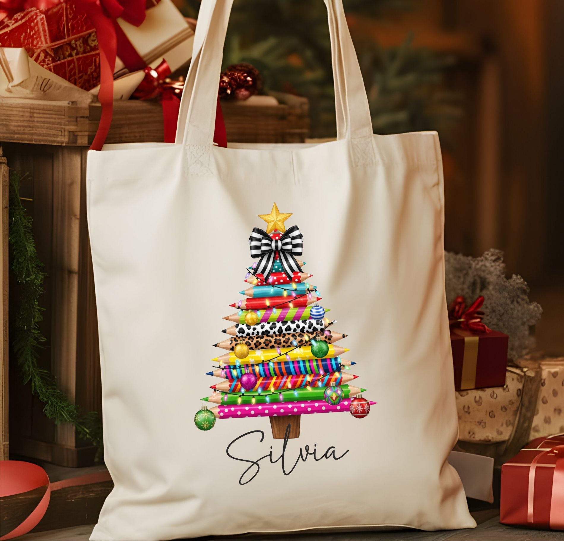 Bolsa de tela ecológica personalizada para navidad con diseño propio