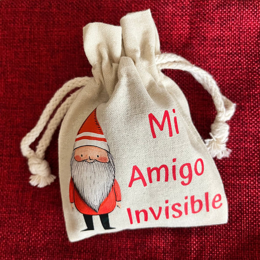 bolsita de algodón personalizada con cordón para el amigo invisible