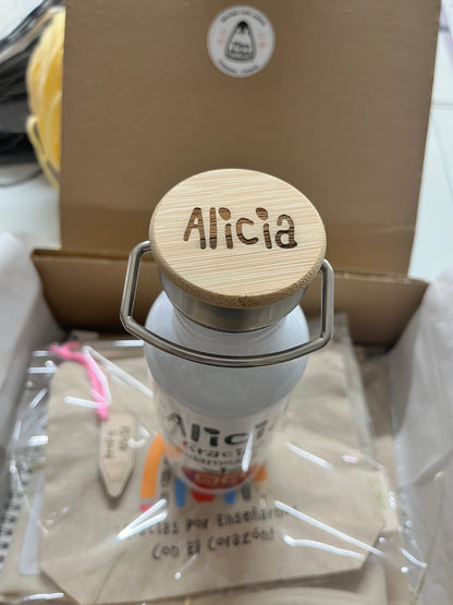 Botella con tapa grabada kit de regalo de profesores