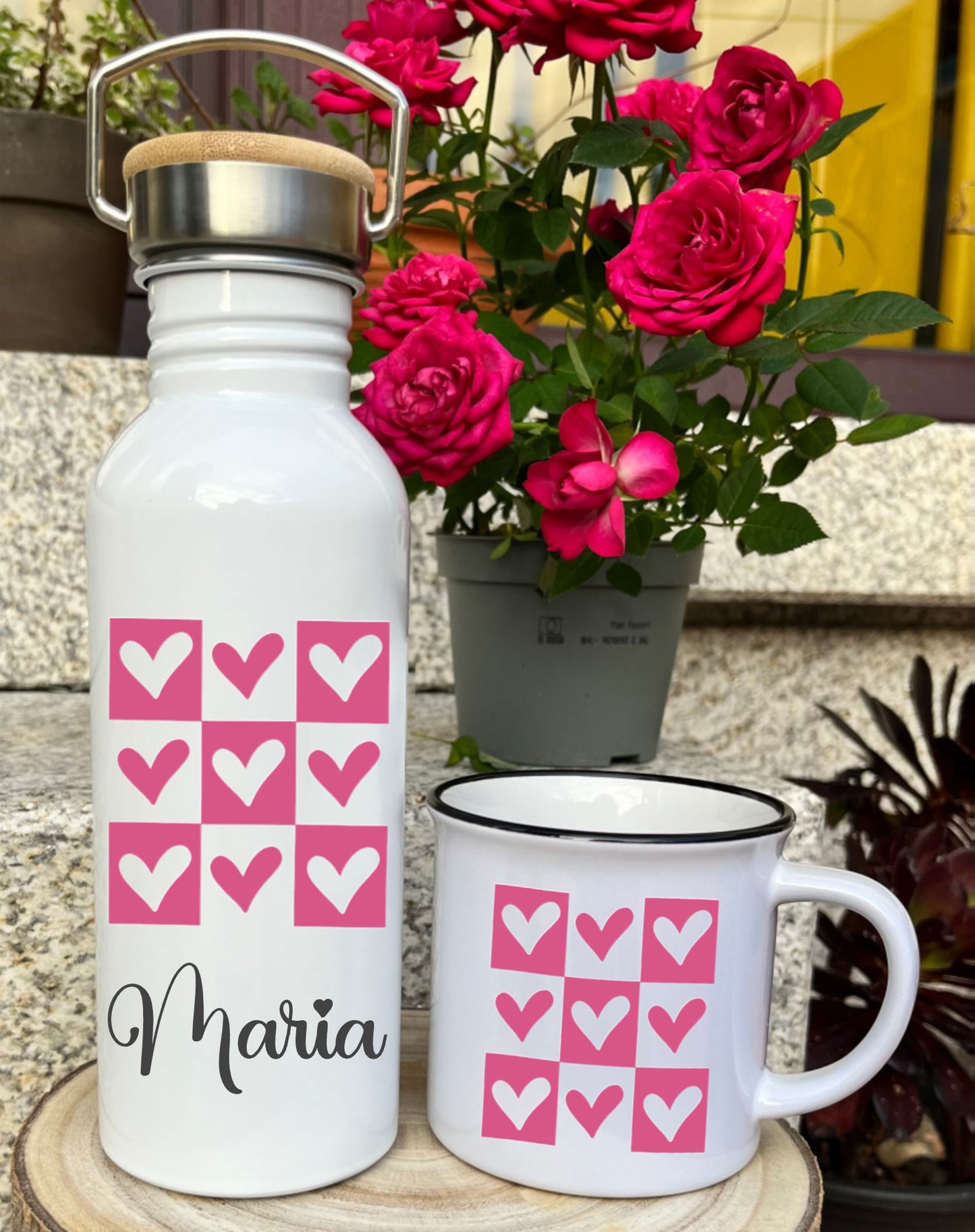Kit Estilo Retro Vintage Botella Bidón Inox y Taza Personalizadas.
