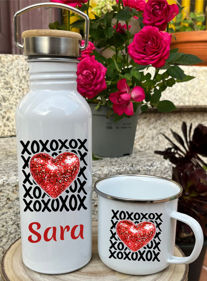 Kit de botella de inox y taza vintage san valentin
