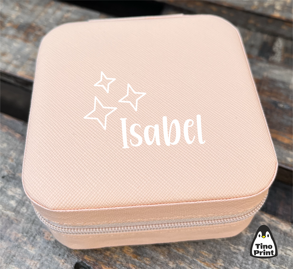 caja organizadora de joyas personalizada color rosa