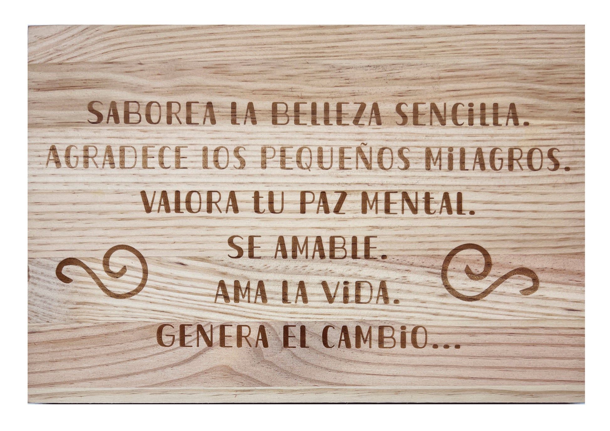 Cartel de madera al natural grabado con frase