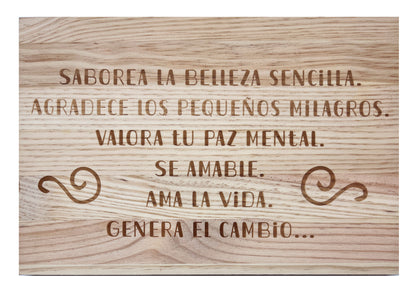 Cartel de madera al natural grabado con frase