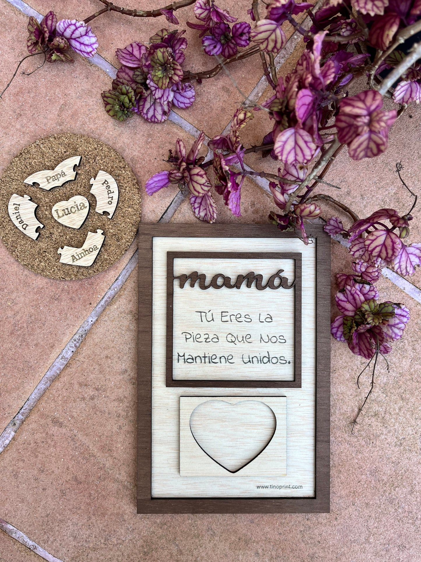Cartel de madera para el día las madres con puzle
