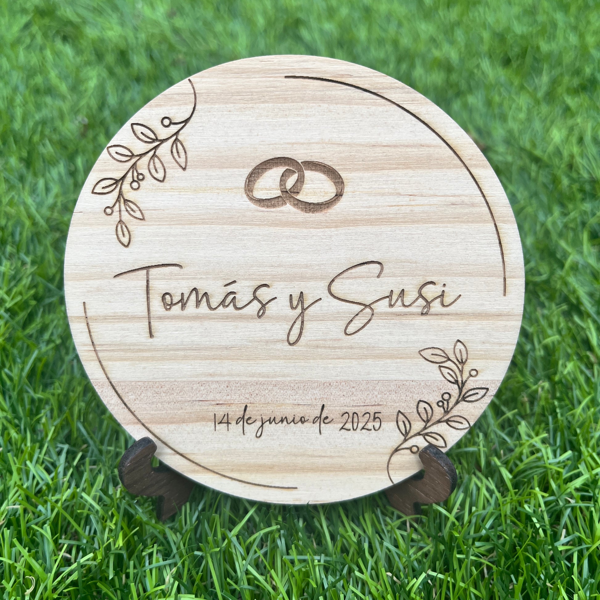 rodaja de madera personalizada para eventos bodas comuniones