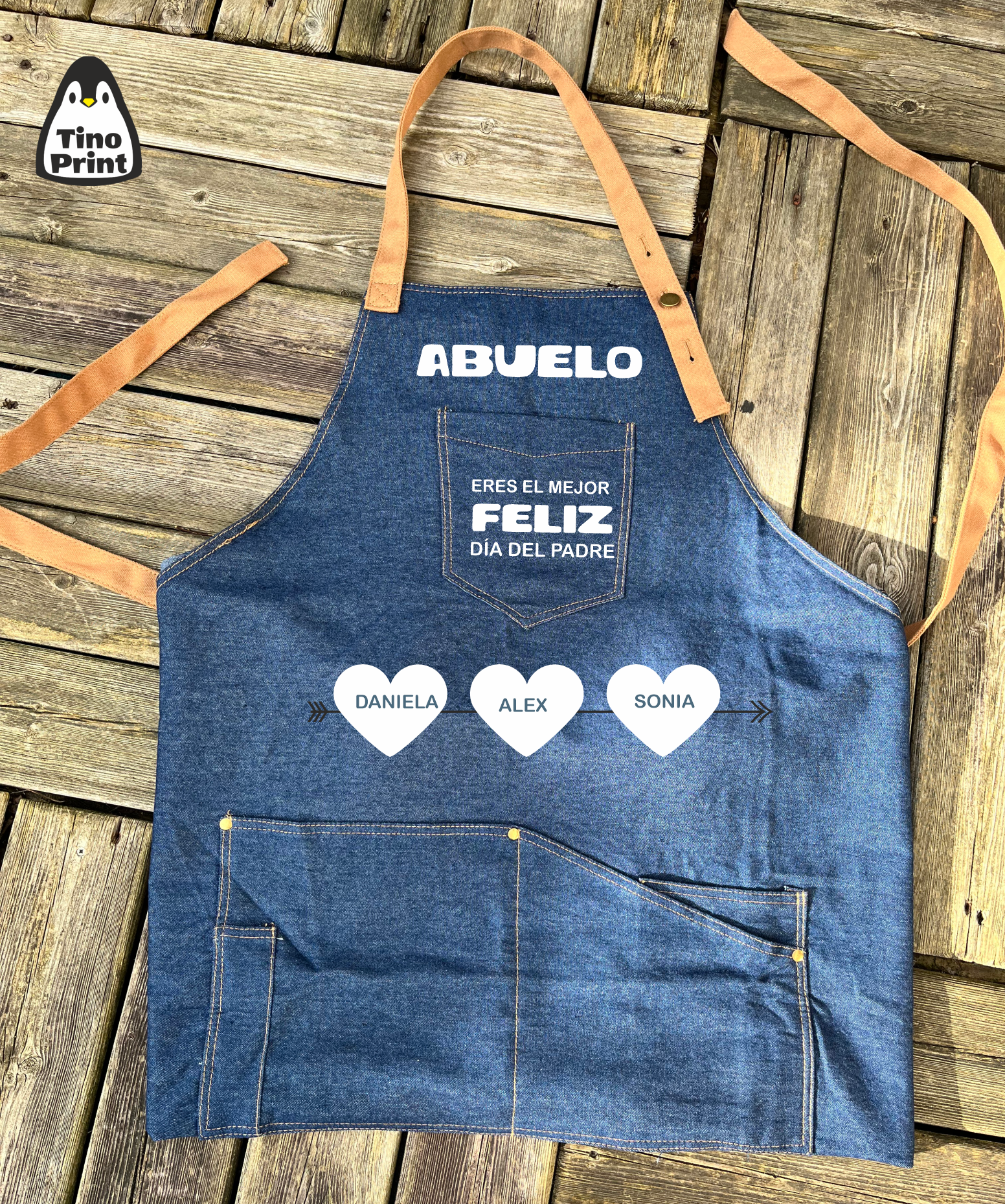 Delantal en tejido vaquero personalizado para el dia del padre