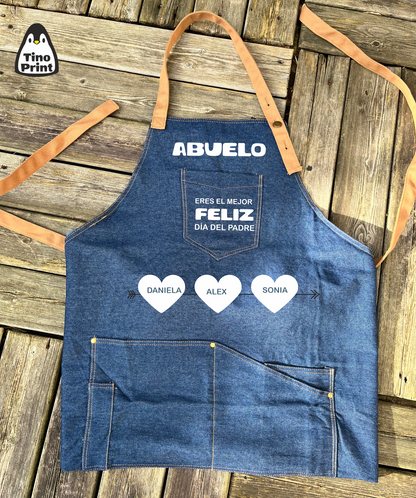Delantal en tejido vaquero personalizado para el dia del padre