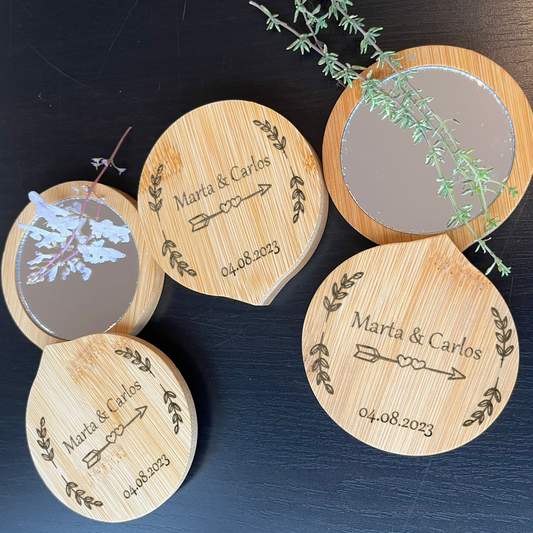 espejo de bambú personalizado para boda