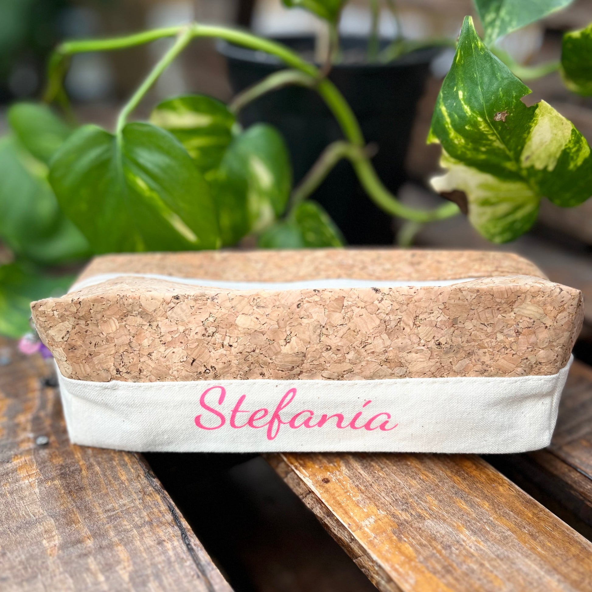 estuche de corcho natural y algodón crudo con cremallera personalizado