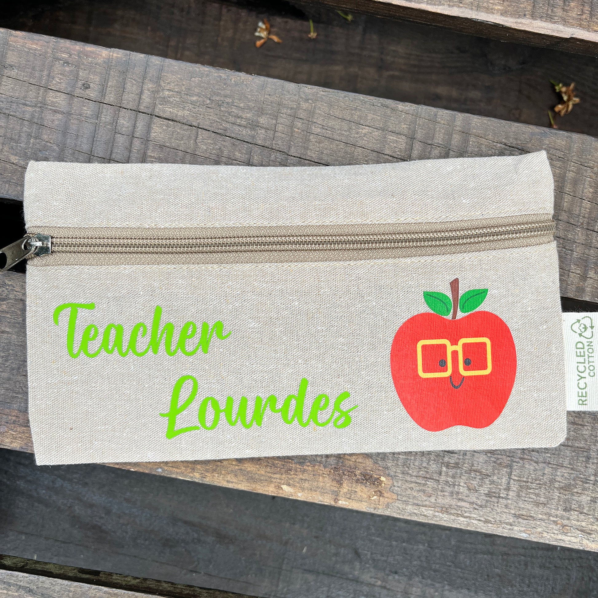 estuche de algodón reciclado con cremallera personalizado para profes
