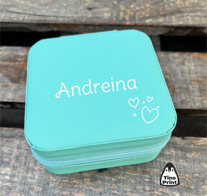 joyero pequeño personalizado para mujer color turquesa