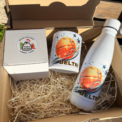 kit botella inox personalizada con taza