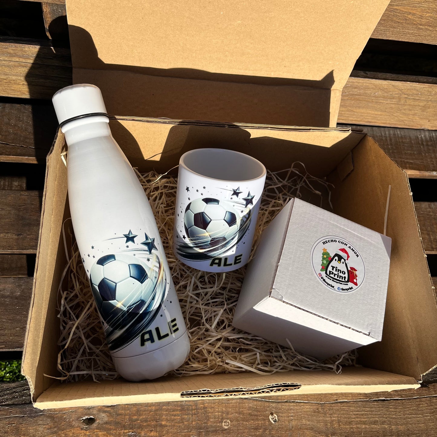 kit botella inox personalizada con taza