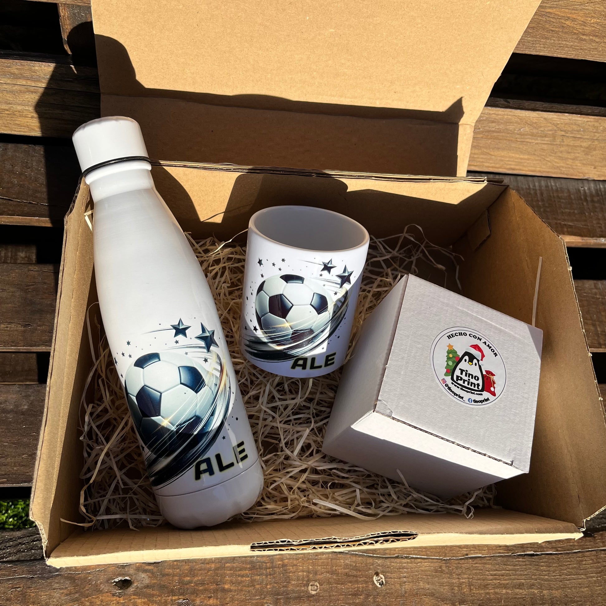 kit botella inox personalizada con taza