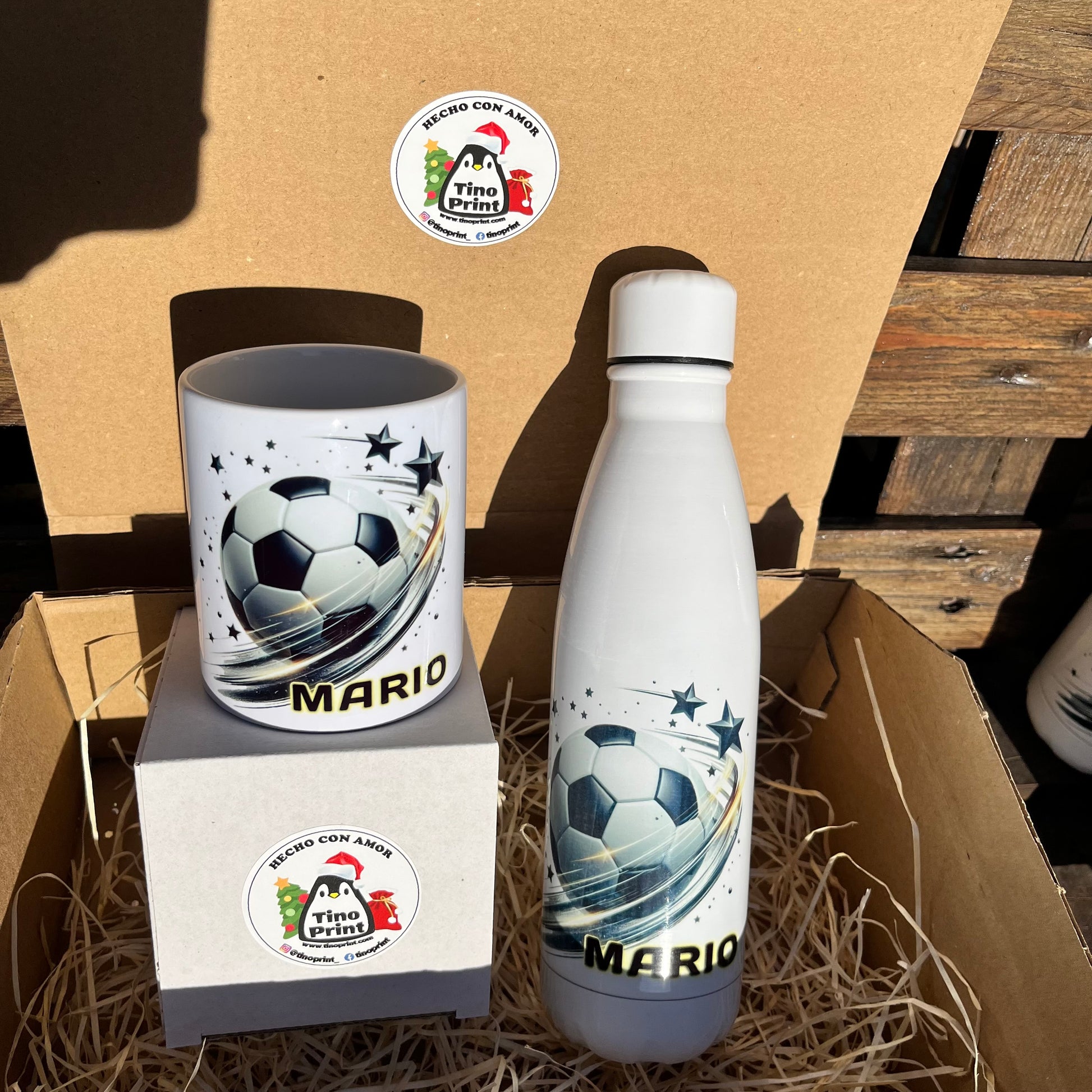 kit botella inox personalizada con taza