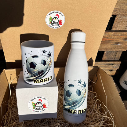 kit botella inox personalizada con taza