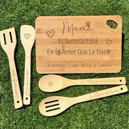 kit de cocina personalizado con tabla y paletas de madera día de la madre