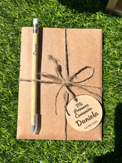 kit ecológico con libreta y lápiz infinito reutilizable