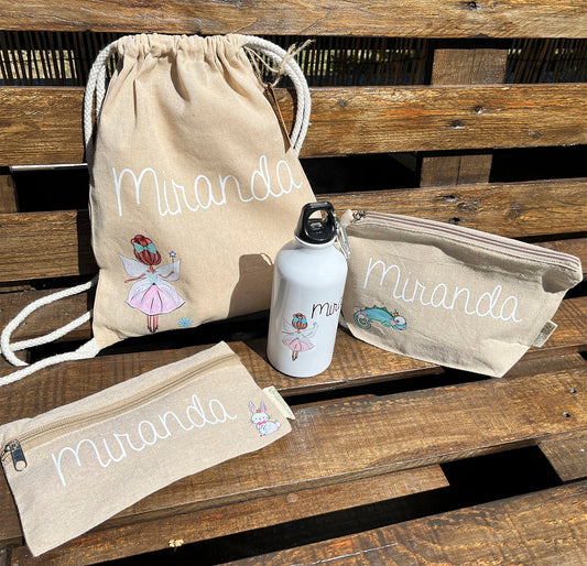 kit escolar infantil personalizado con mochila y botella