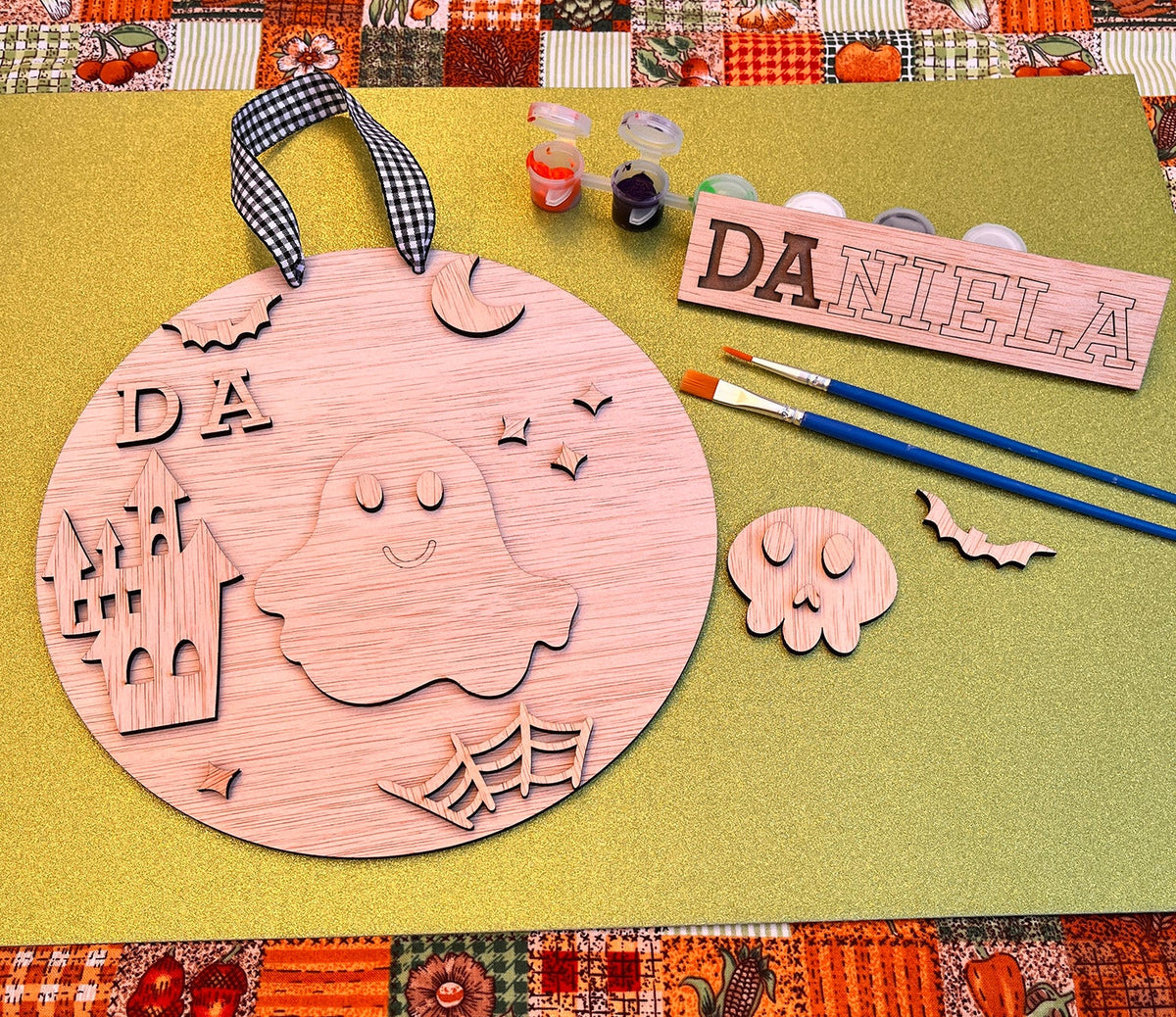 Kit de madera para pintar, armar y colgar en Halloween