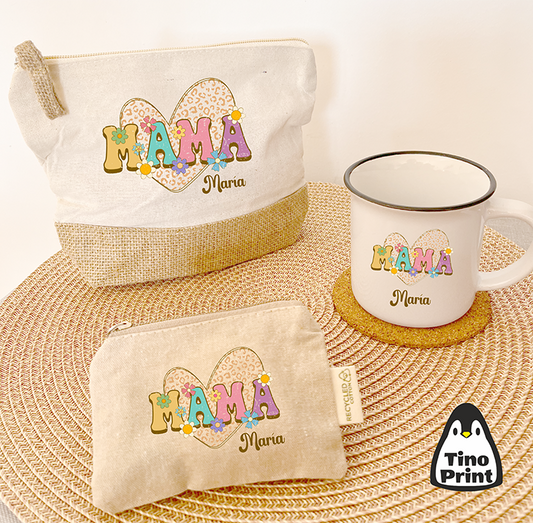 kit de regalo para mamá personalizado taza, neceser y monedero