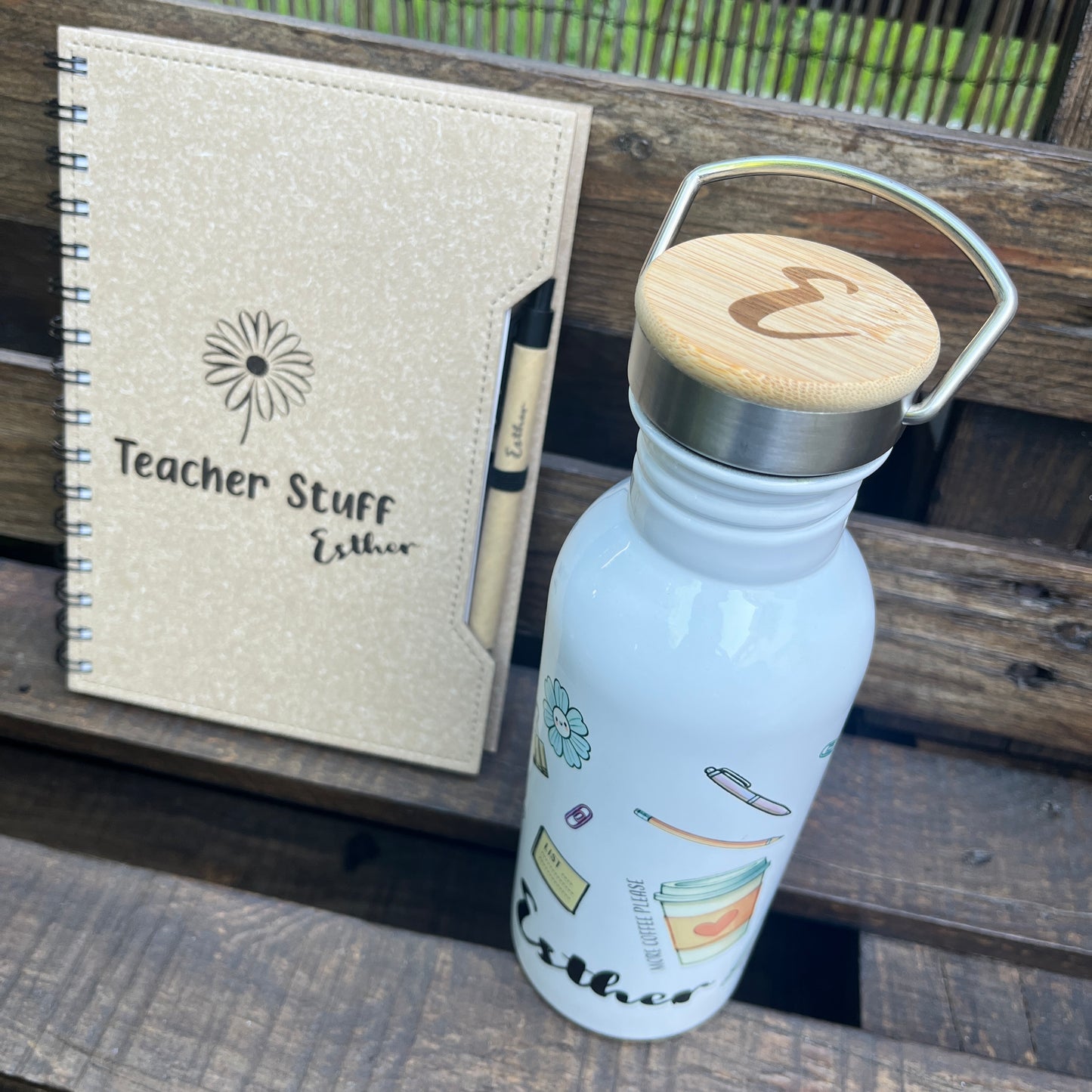 pack personalizado libreta y botella retro vintage