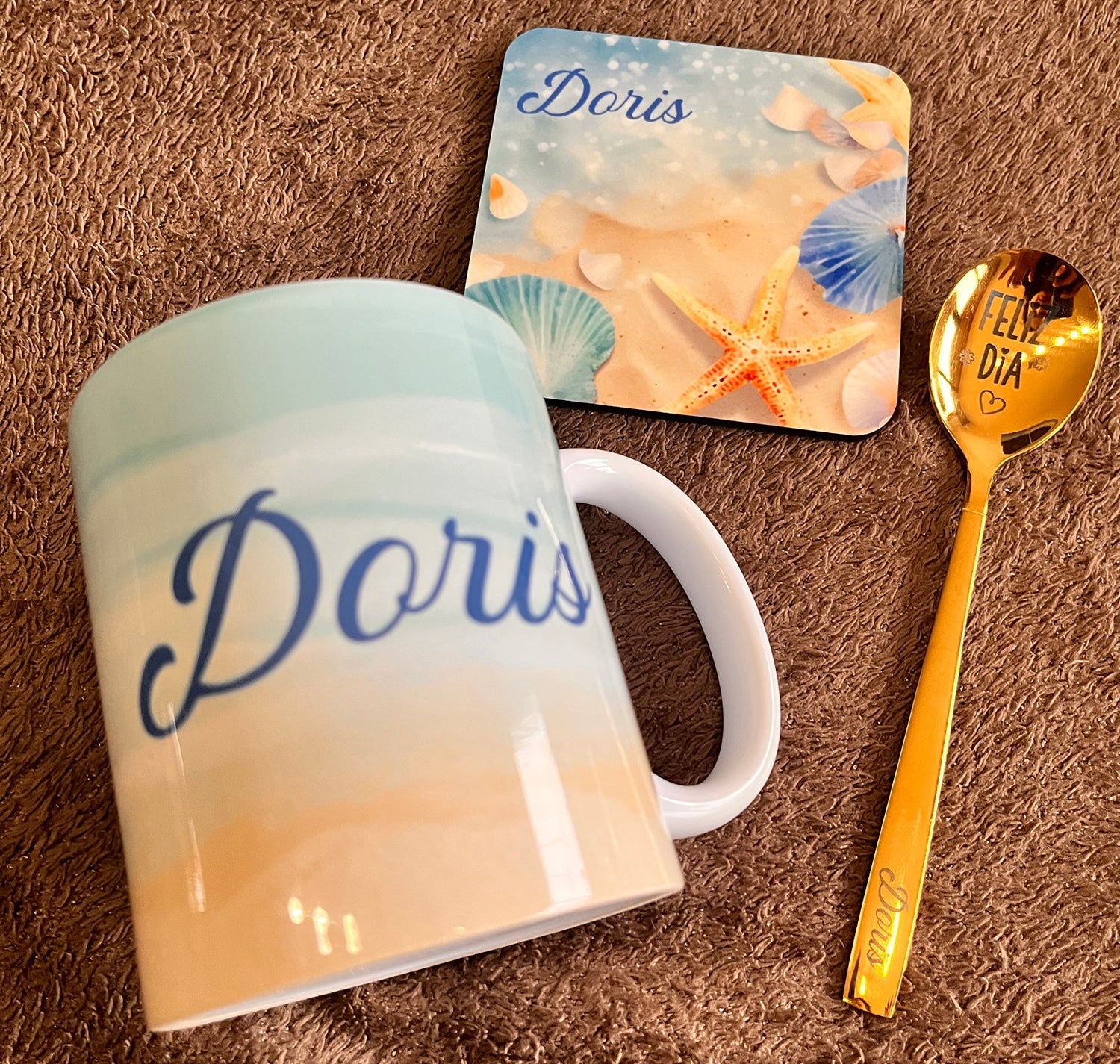 Kit día de la madres taza, posavasos y cucharita para el postre