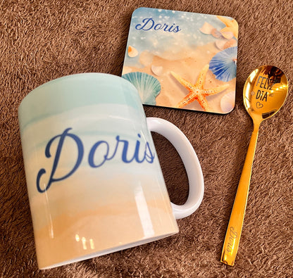Kit día de la madres taza, posavasos y cucharita para el postre