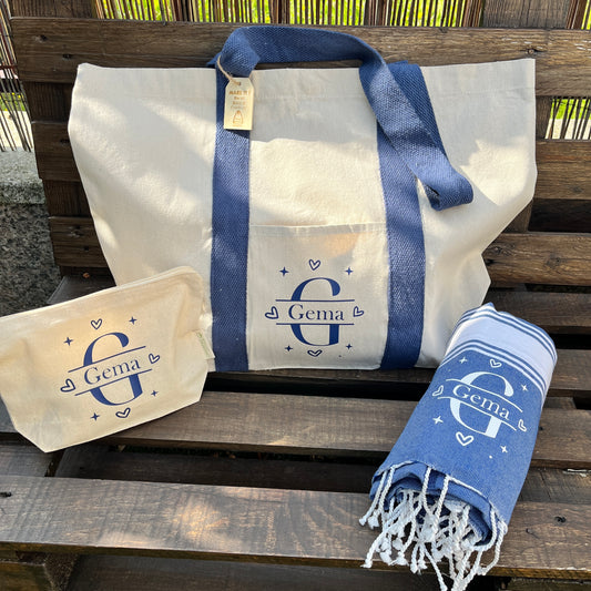 kit de verano personalizado con bolso neceser y pareo