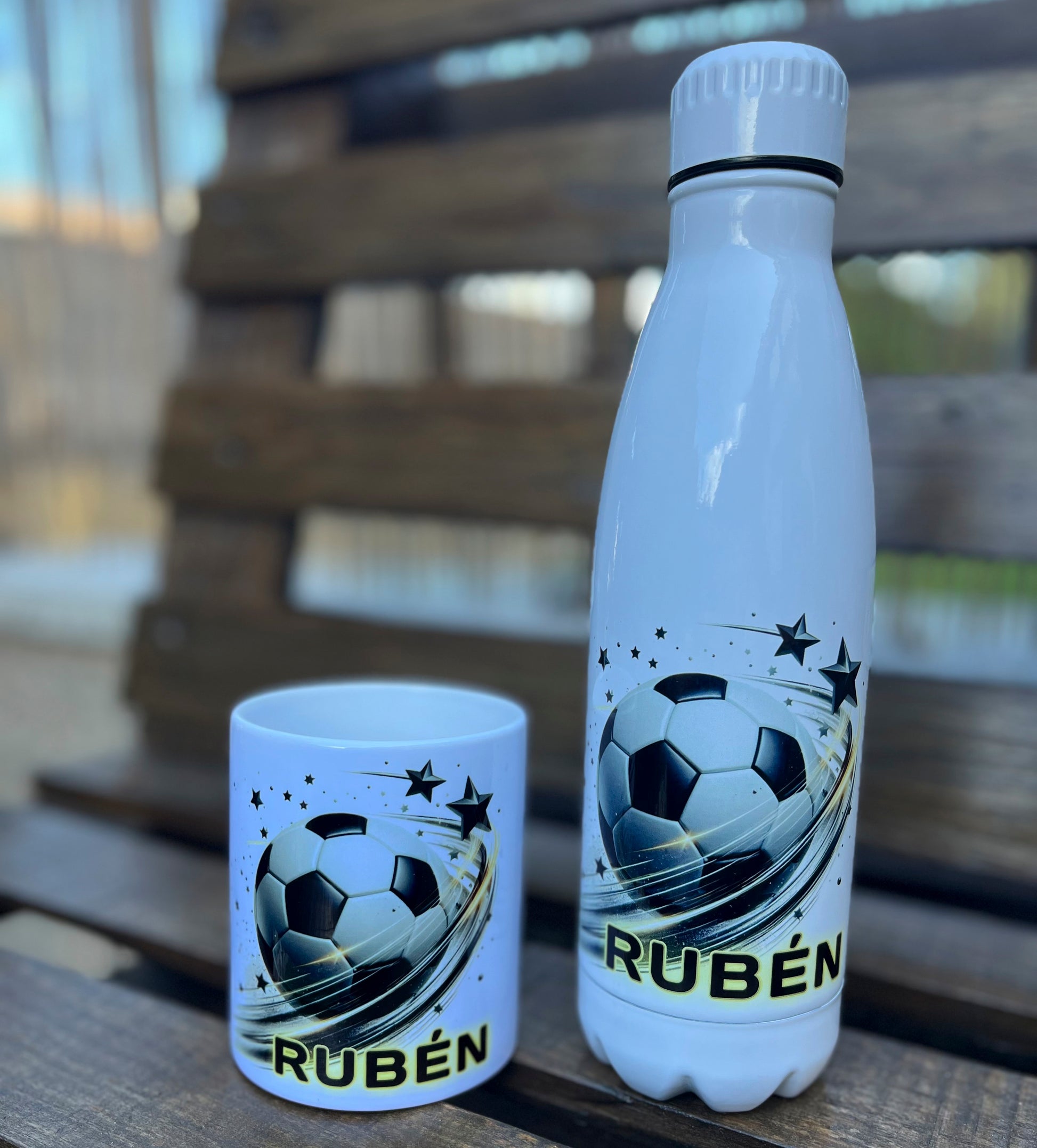 kit botella inox personalizada con taza