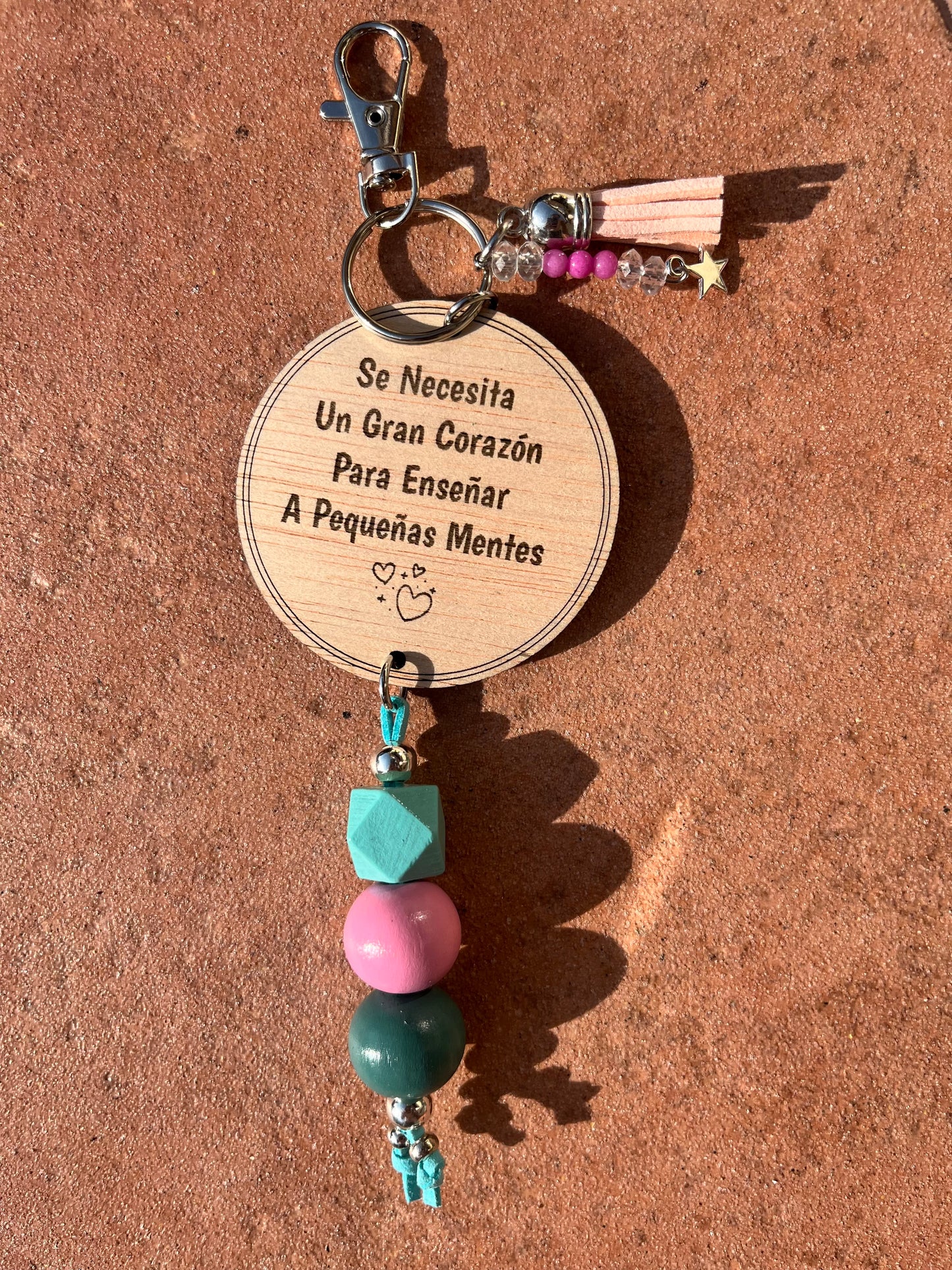 llavero con mensaje personalizado para profesor o maestros en madera