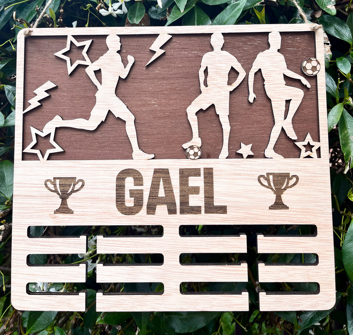 Medallero artesanal de madera para regalo deportivo